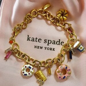 Kate Spade Gold Charm Bracelet with Pink and Multicolor Accents